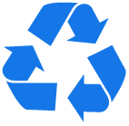 Recycling symbol with three blue arrows forming a triangle.