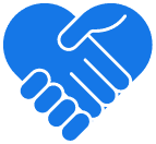 Handshake forming a heart shape in blue color.