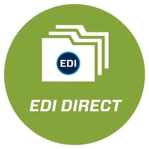 EDI Direct logo with three overlapping document icons on a green circular background.