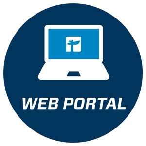 A laptop displaying a gift box icon on the screen with the text "WEB PORTAL" below.