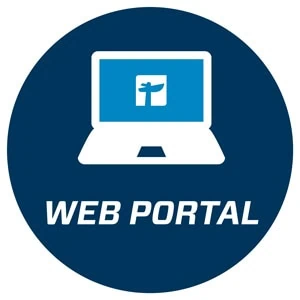 A laptop displaying a gift box icon on the screen with the text "WEB PORTAL" below.