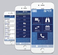Mobile app interface showing health, shopping, and communication features.